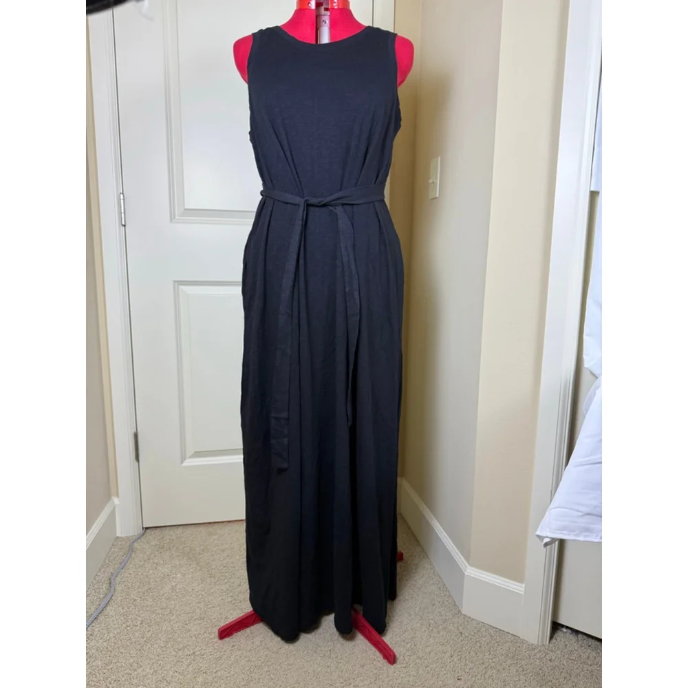 NWT Women's Caslon Black 1X Sleeveless Maxi Dress with Tie Waist & Pockets